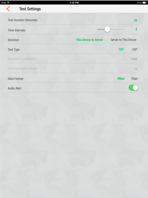 wifiperf test settings and throughput variables